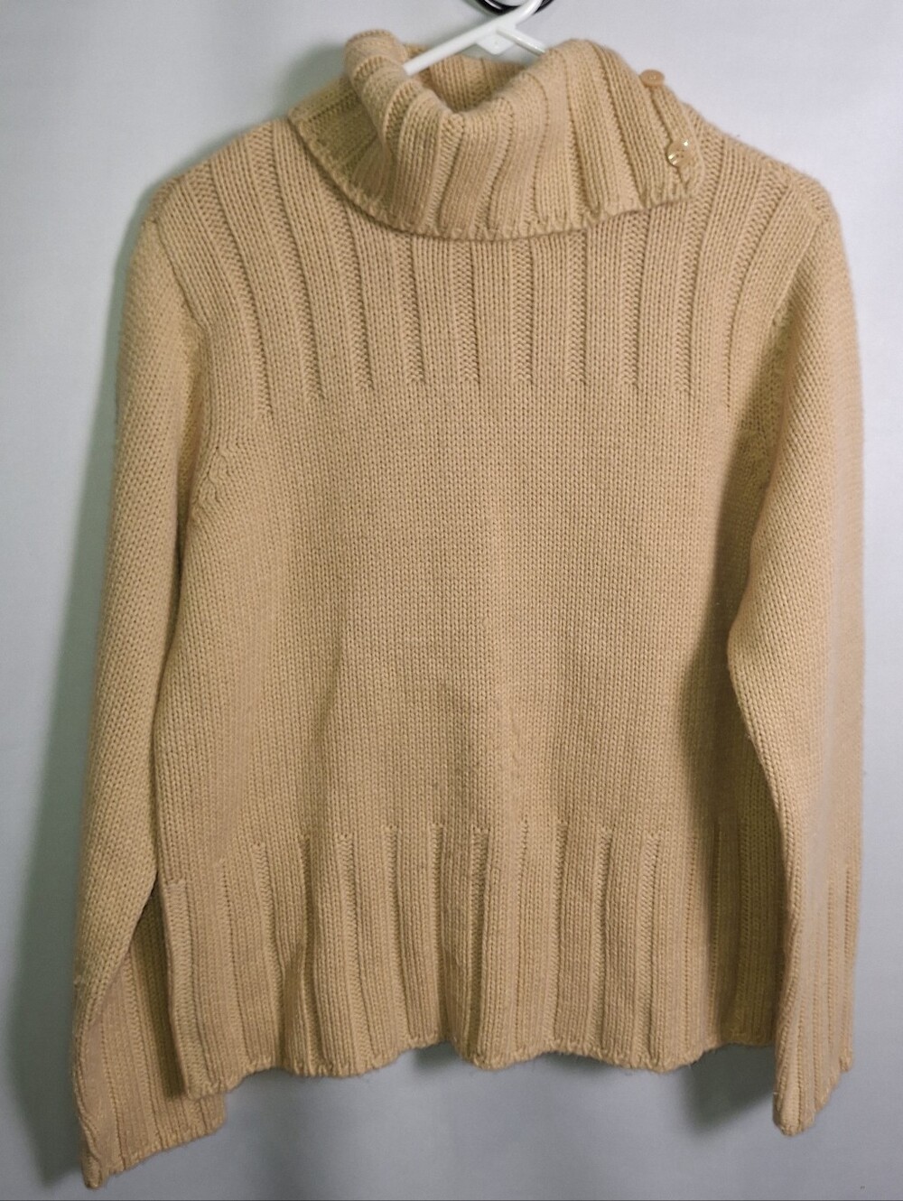 Golden Turtleneck Ribbed Knit Sweater